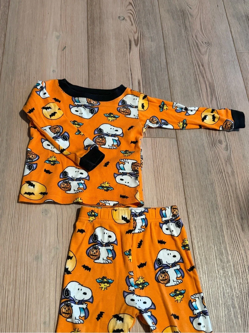 Peanuts Orange Halloween Snoopy Pajama Set with Black Trim